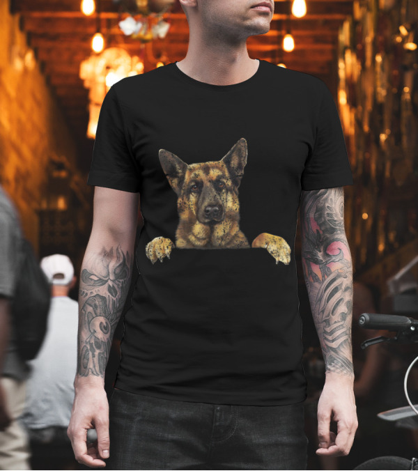German Shepherd Dog Face Peeking Over T-Shirt German Shepherd Dog Face Peeking Over T-Shirt
