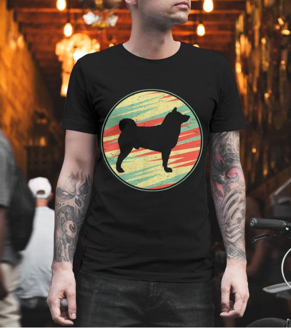 Vintage Akita Dog Silhouette in Circle with Retro Stripes T-Shirt Vintage Akita Dog Silhouette in Circle with Retro Stripes T-Shirt