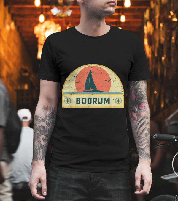 Vintage Bodrum Sailing Adventure with Sunset and Compass T-Shirt Vintage Bodrum Sailing Adventure with Sunset and Compass T-Shirt