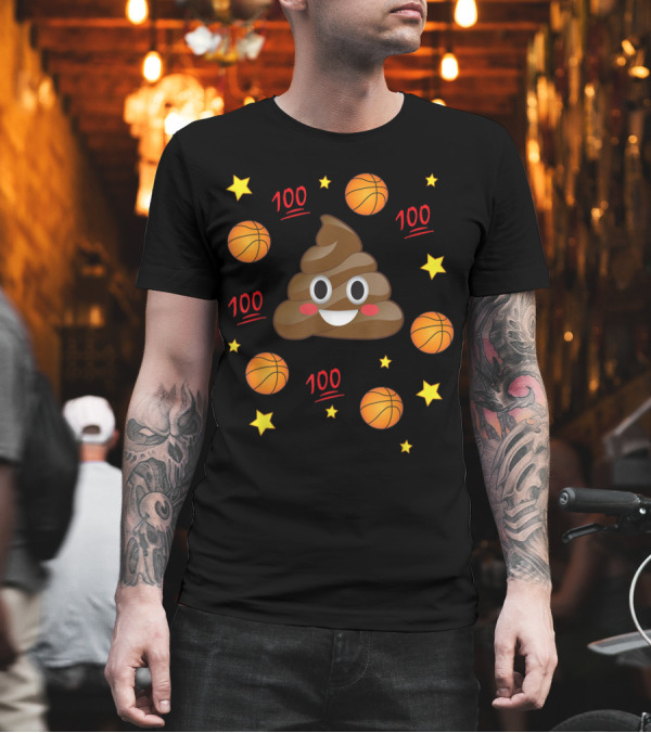 Poop Emoji with Smiley Face Basketball Stars and 100 Marks T-Shirt Poop Emoji with Smiley Face Basketball Stars and 100 Marks T-Shirt