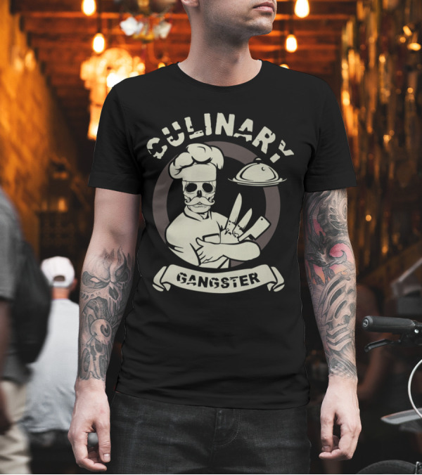 Culinary Gangster Chef Skull with Knives BBQ Cooking Guru T-Shirt Culinary Gangster Chef Skull with Knives BBQ Cooking Guru T-Shirt