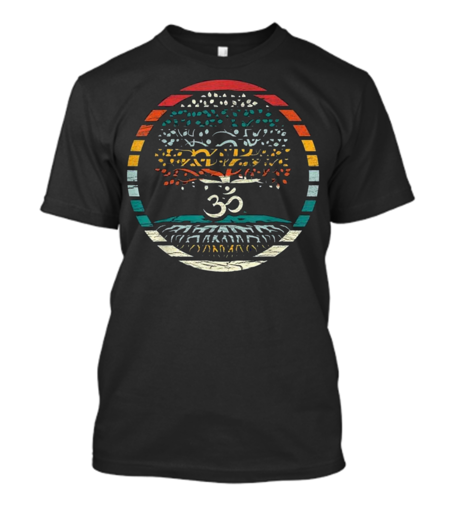Tree Of Life With Om Symbol In Multicolor Circle T-Shirt