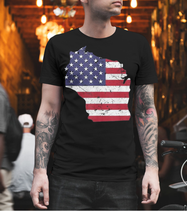 Wisconsin Map American Flag T-Shirt Wisconsin Map American Flag T-Shirt