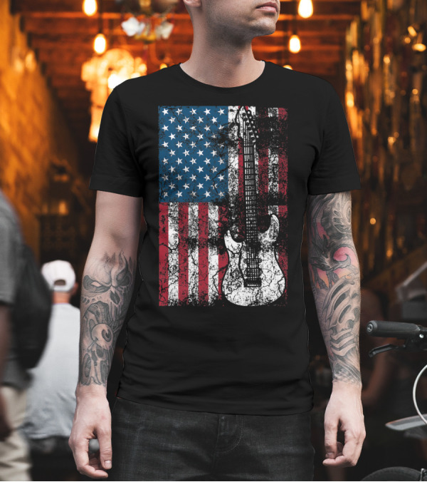 USA Flag Guitar Patriotic Distressed American Flag Guitar T-Shirt USA Flag Guitar Patriotic Distressed American Flag Guitar T-Shirt