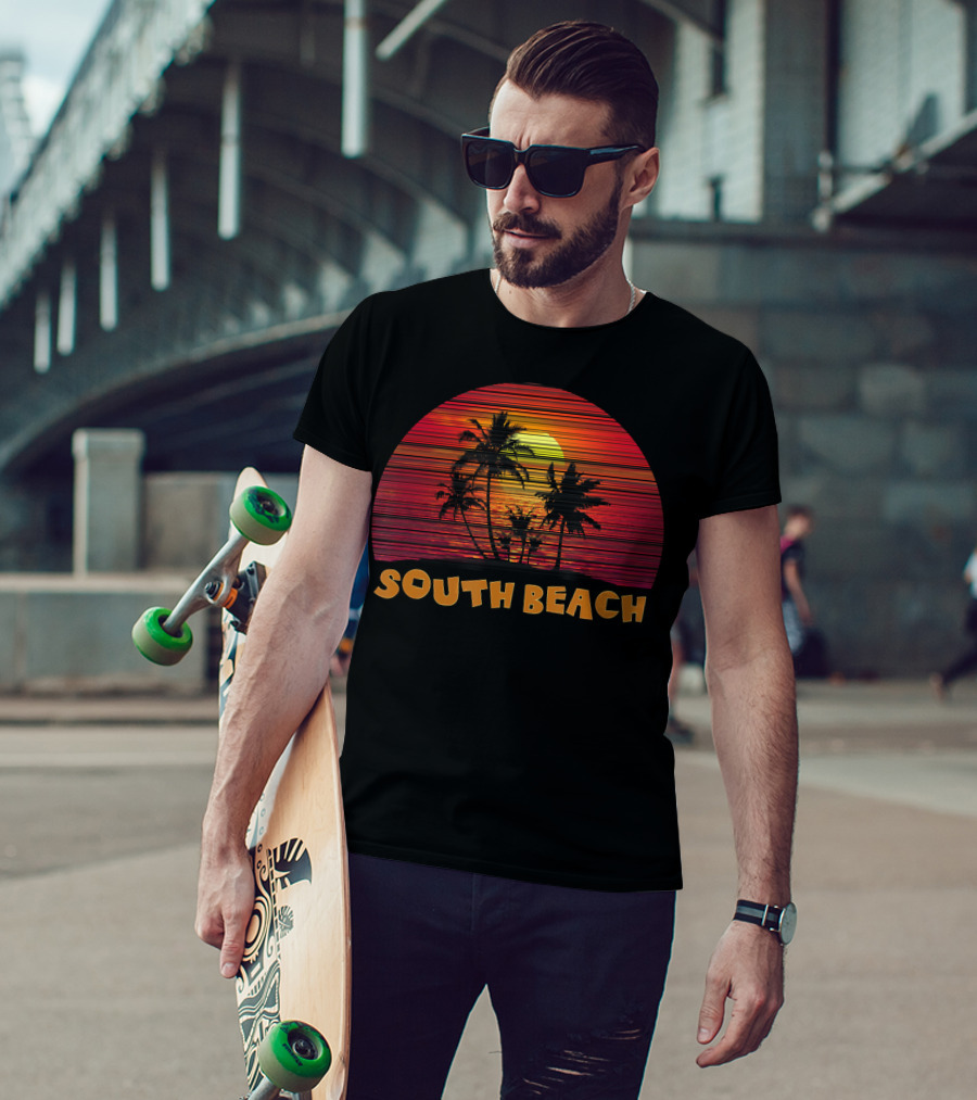 South Beach Miami Sunset With Palm Trees T-Shirt