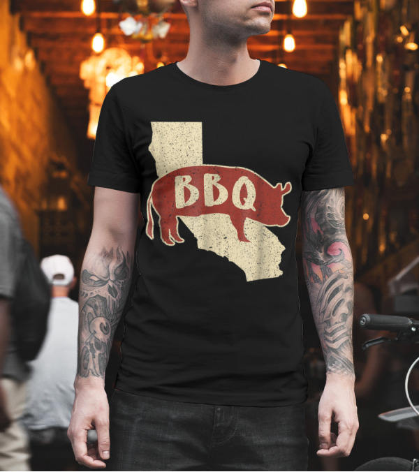 California BBQ Pig Silhouette on State Map T-Shirt California BBQ Pig Silhouette on State Map T-Shirt