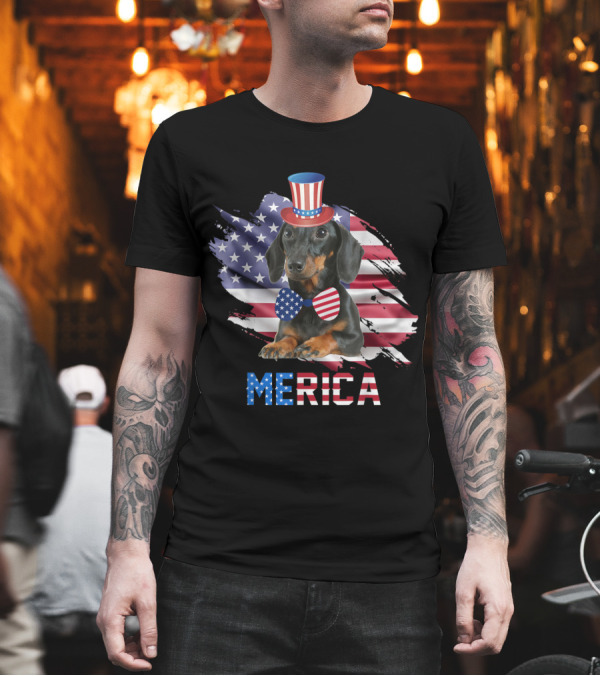 Merica Dachshund in Patriotic Top Hat and Bowtie T-Shirt Merica Dachshund in Patriotic Top Hat and Bowtie T-Shirt