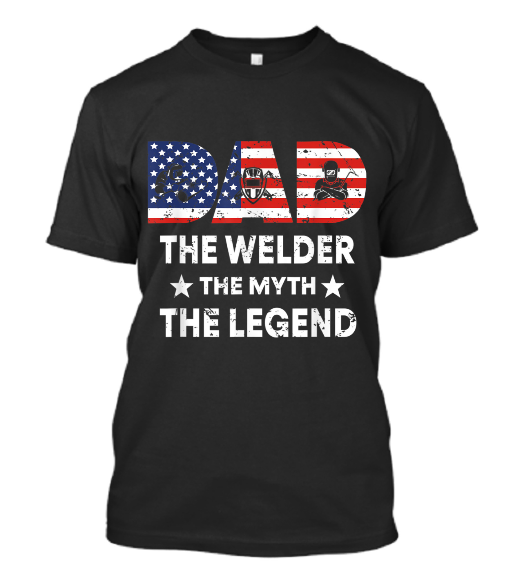 Dad The Welder The Myth The Legend American Flag Welding Icons T-Shirt