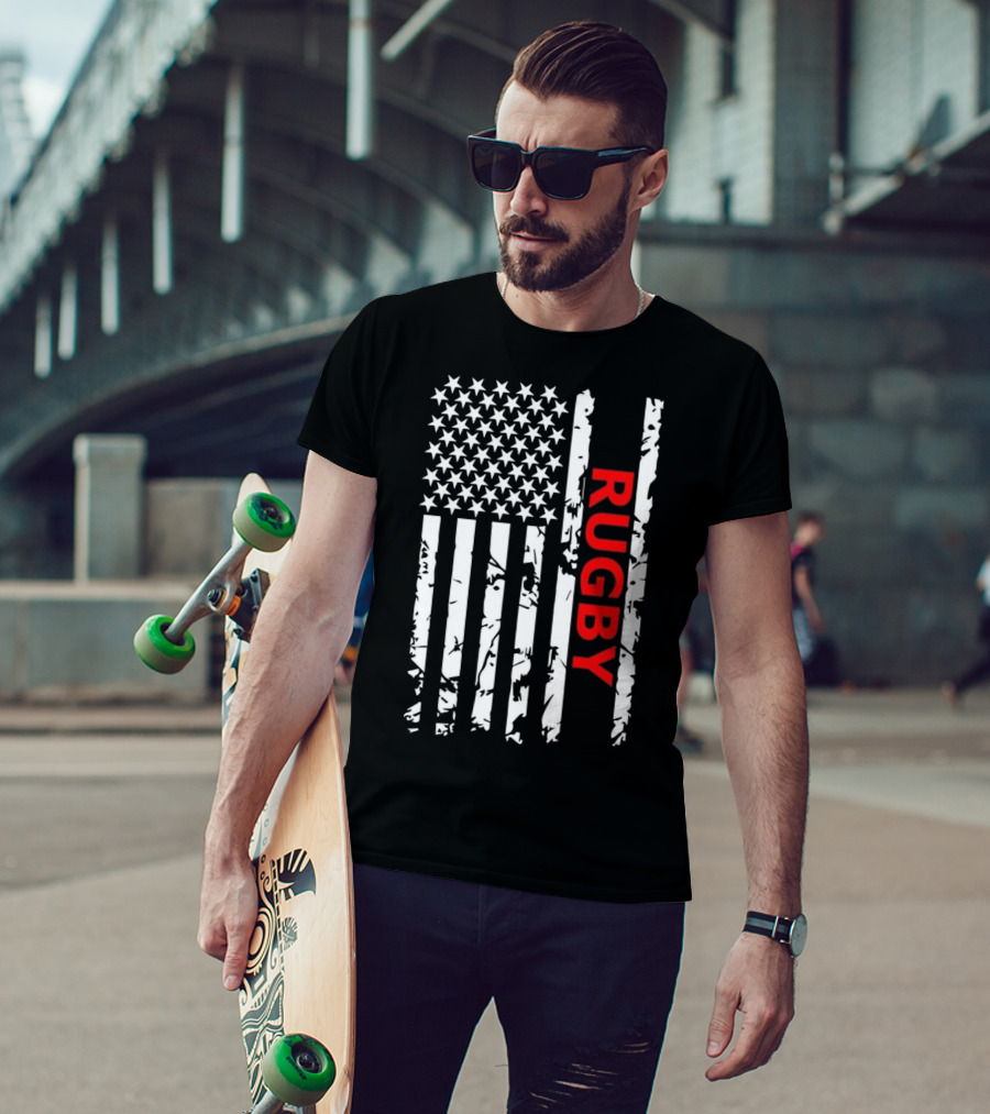 USA Flag Rugby Distressed T-Shirt