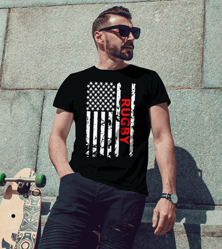 USA Flag Rugby Distressed T-Shirt