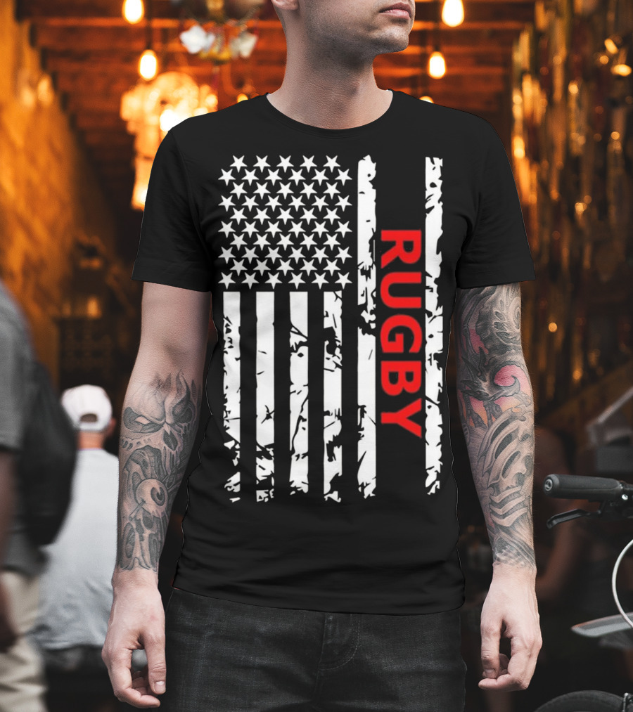 USA Flag Rugby Distressed T-Shirt