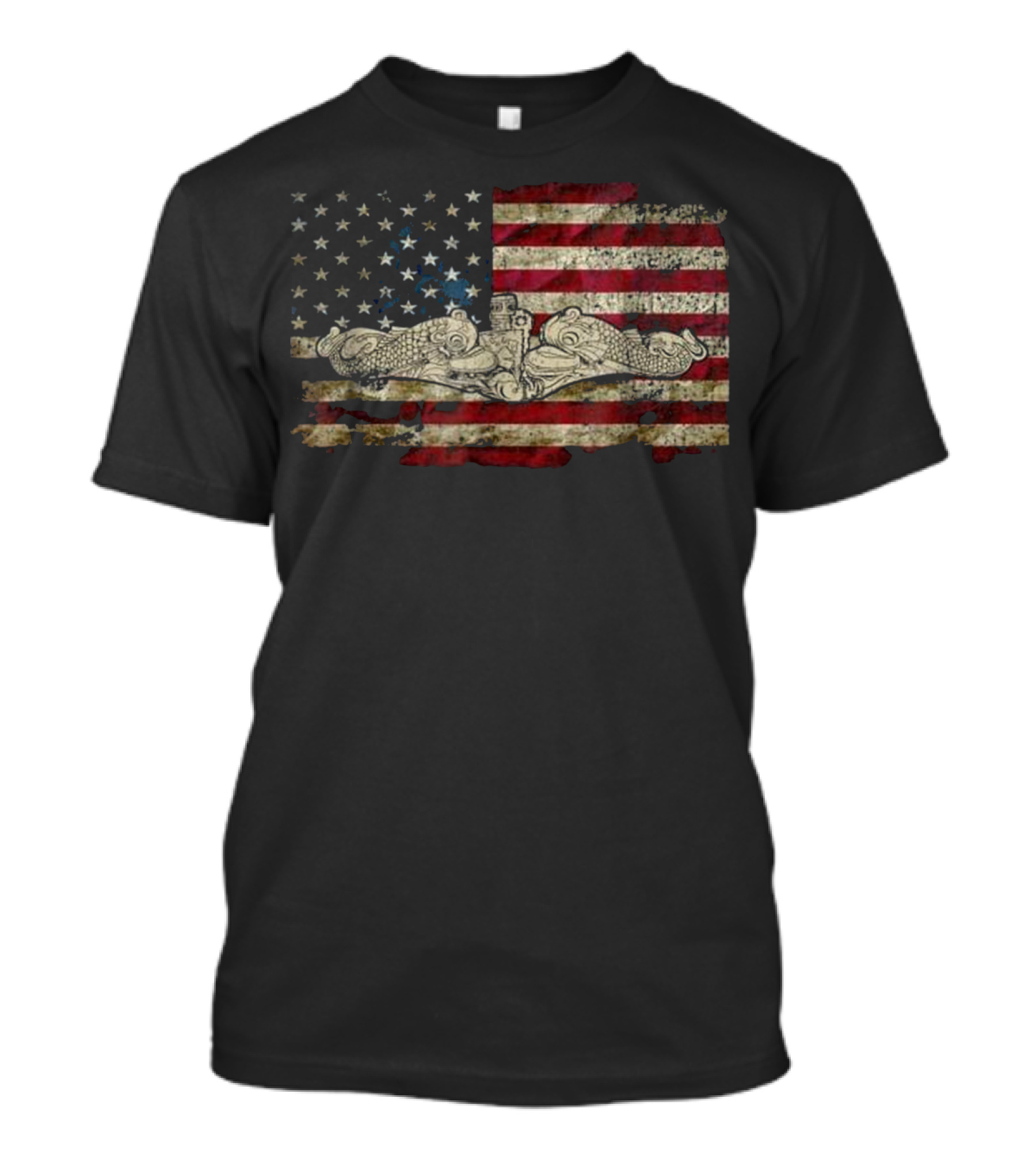Vintage American Flag Submarine Warfare Insignia Navy T-Shirt