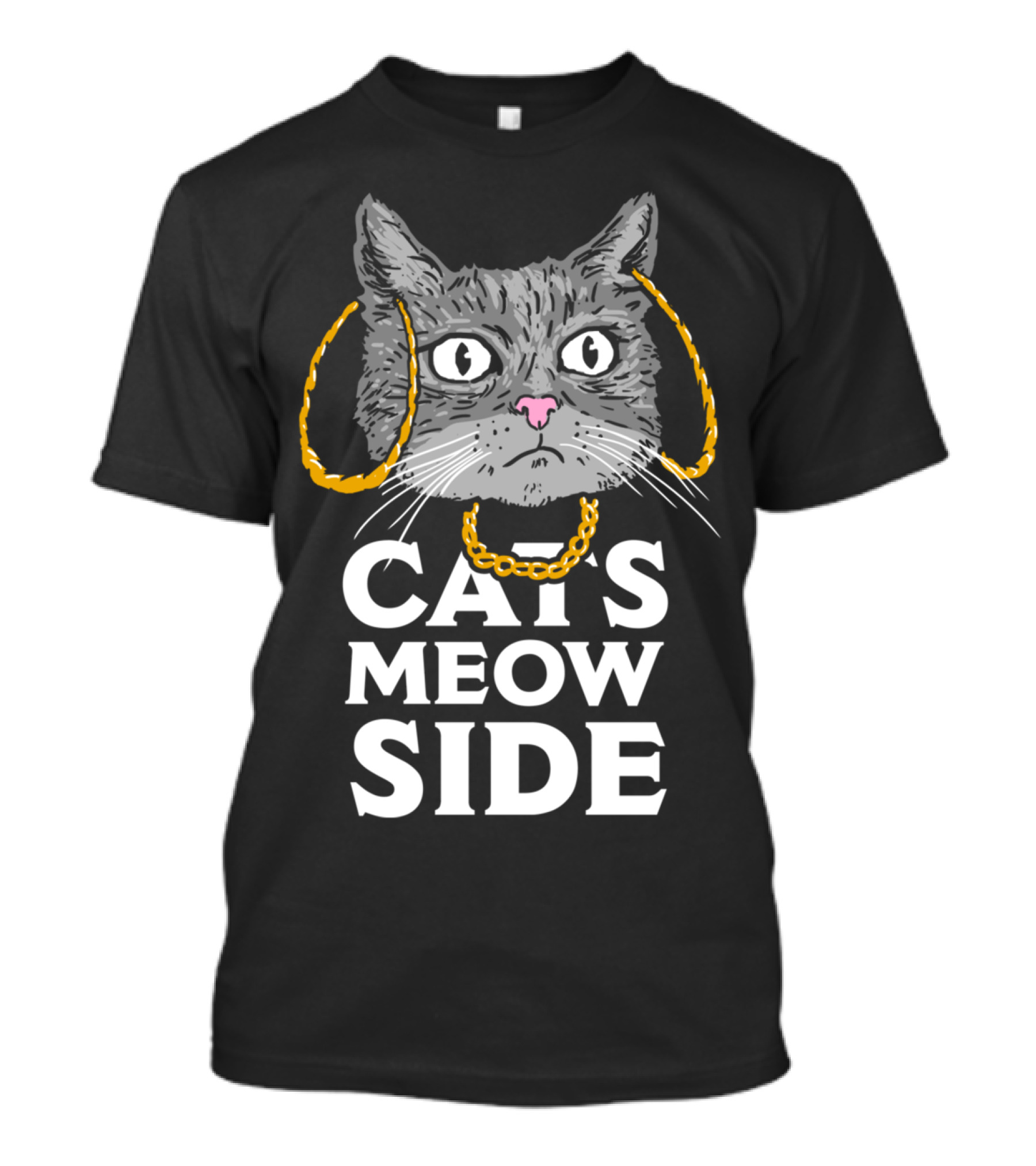 Cats Meow Side Hip Hop Cat With Gold Chains T-Shirt