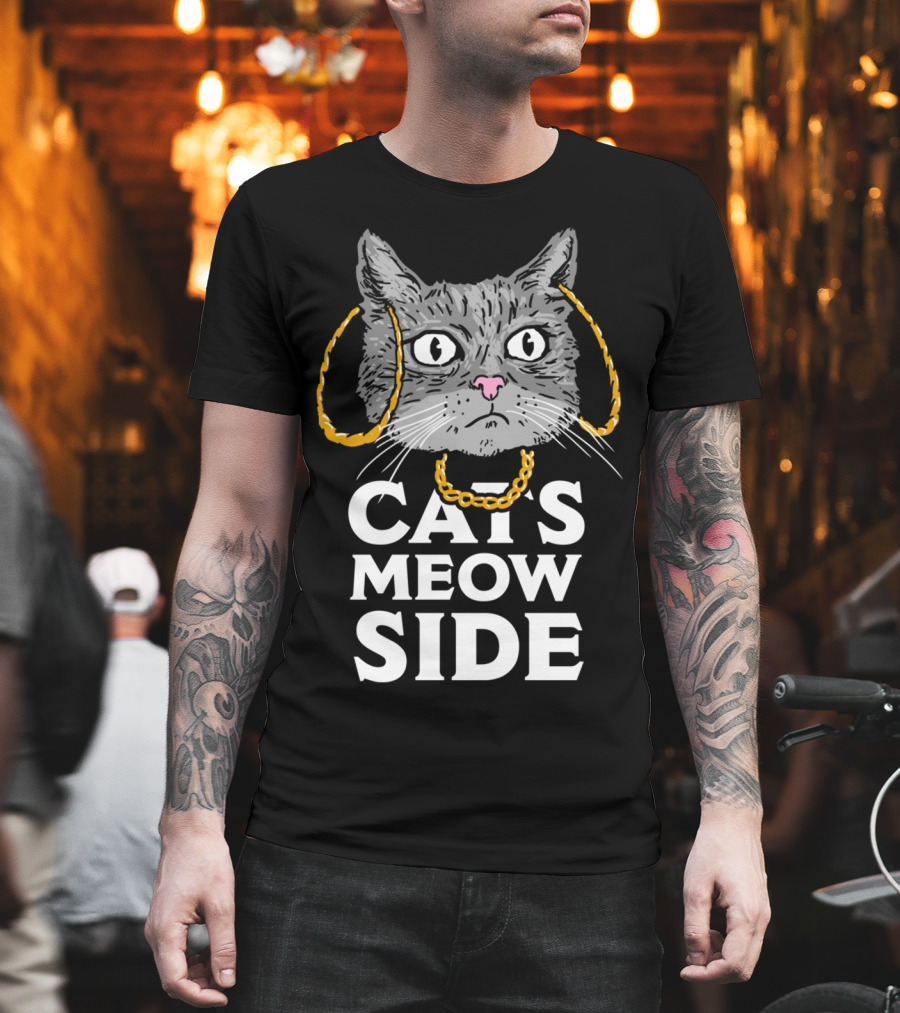 Cats Meow Side Hip Hop Cat With Gold Chains T-Shirt