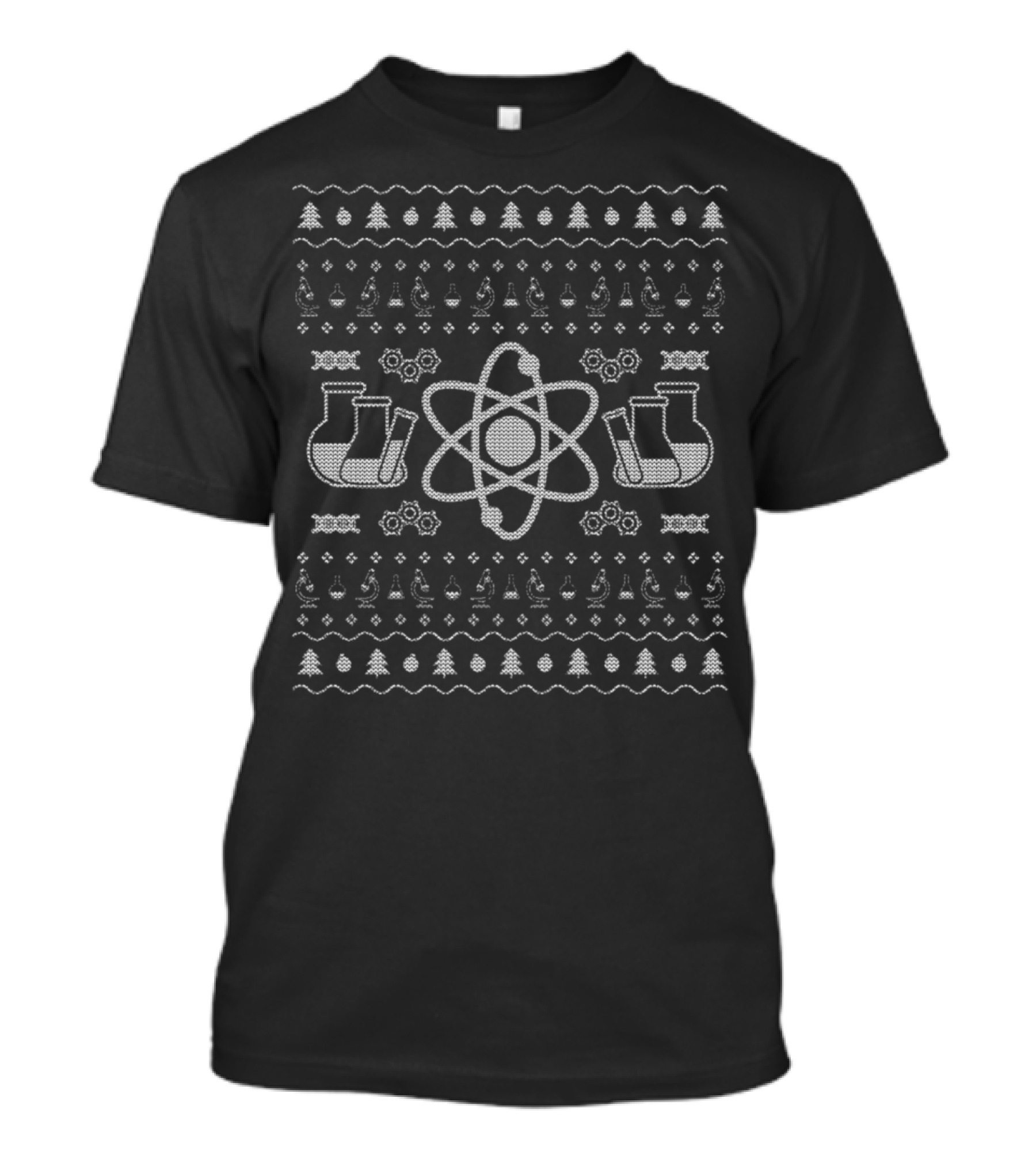 Ugly Christmas Sweater Science Beakers Atom Flask T-Shirt