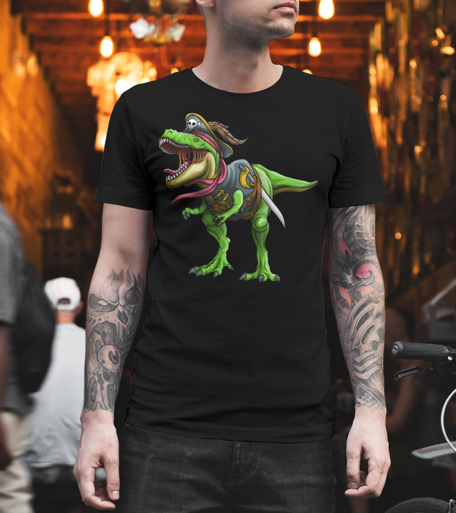 Dinosaur Rex Pirate Jolly Roger Funny Dino T-Shirt