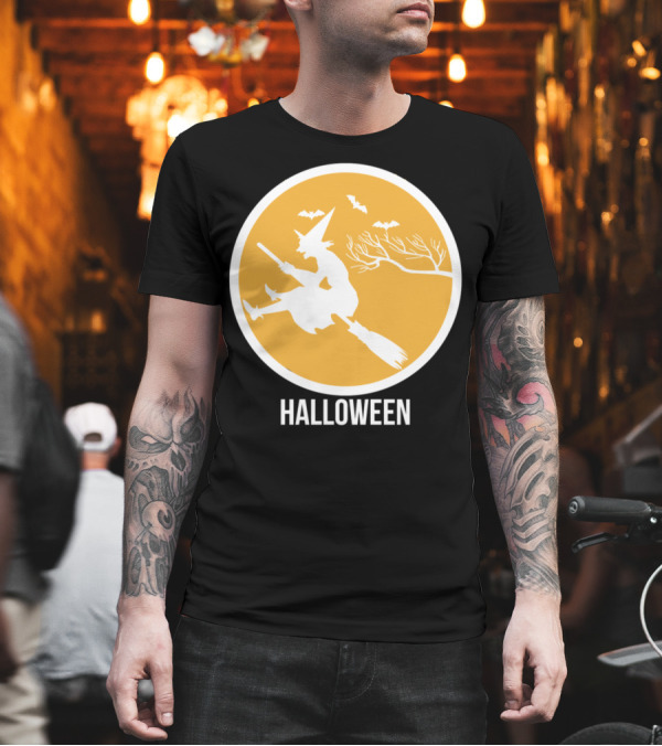 Halloween Witch Flying with Bats 222 T-Shirt Halloween Witch Flying with Bats 222 T-Shirt
