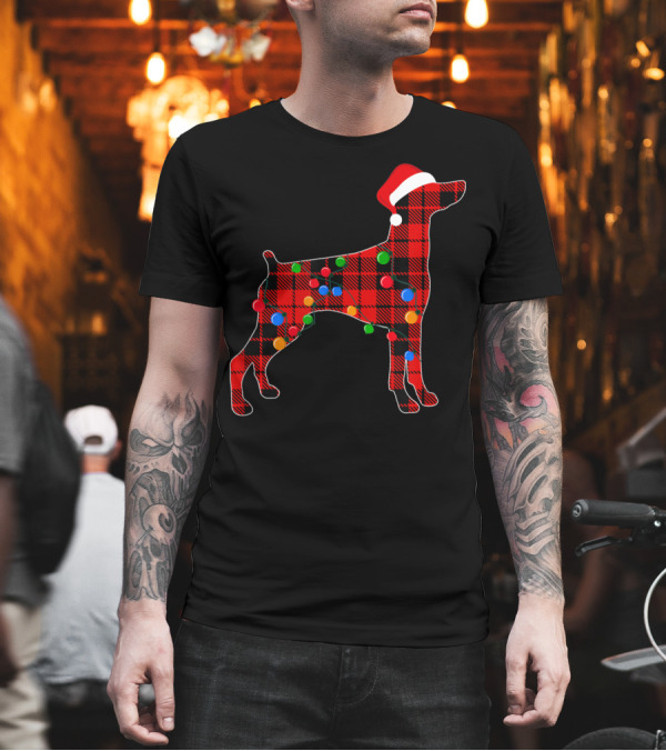 Doberman Christmas Lights Red Plaid Santa Hat T-Shirt Doberman Christmas Lights Red Plaid Santa Hat T-Shirt