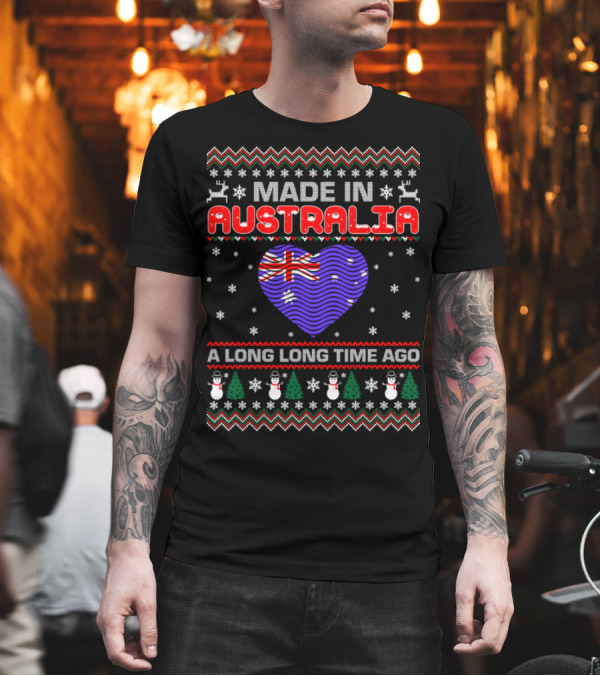 Made In Australia A Long Long Time Ago Snowflakes Reindeer Flag Heart T-Shirt Made In Australia A Long Long Time Ago Snowflakes Reindeer Flag Heart T-Shirt