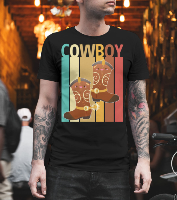 Cowboy Retro Vintage Boot Colorful Stripes T-Shirt Cowboy Retro Vintage Boot Colorful Stripes T-Shirt