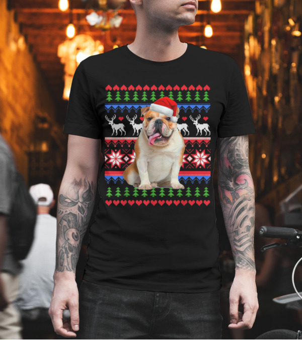 Santa Hat English Bulldog Ugly Christmas T-Shirt Santa Hat English Bulldog Ugly Christmas T-Shirt