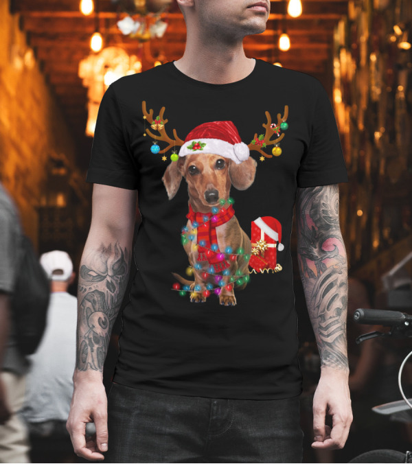 Funny Santa Reindeer Dachshund Christmas Lights T-Shirt Funny Santa Reindeer Dachshund Christmas Lights T-Shirt
