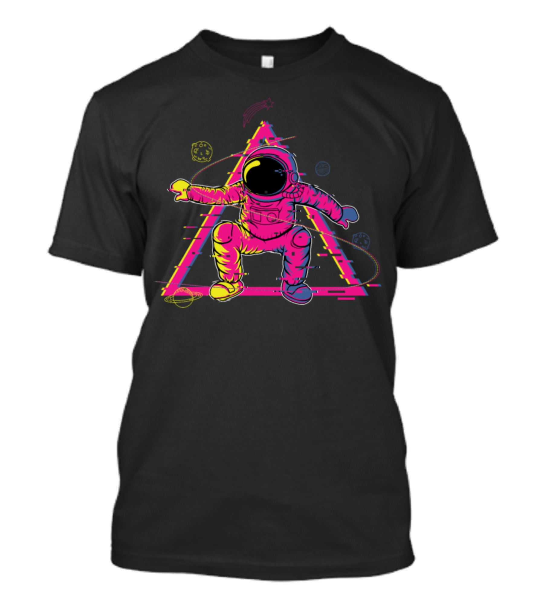 Astronaut Cowboy Retro Neon Space Triangle T-Shirt