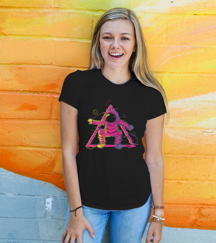 Astronaut Cowboy Retro Neon Space Triangle T-Shirt