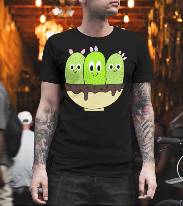 Cacti Trio Smiling in Chocolate Sprinkled Bowl T-Shirt Cacti Trio Smiling in Chocolate Sprinkled Bowl T-Shirt