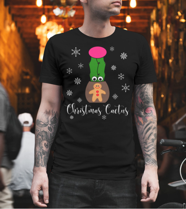 Christmas Cactus in Gingerbread Pot with Snowflakes T-Shirt Christmas Cactus in Gingerbread Pot with Snowflakes T-Shirt
