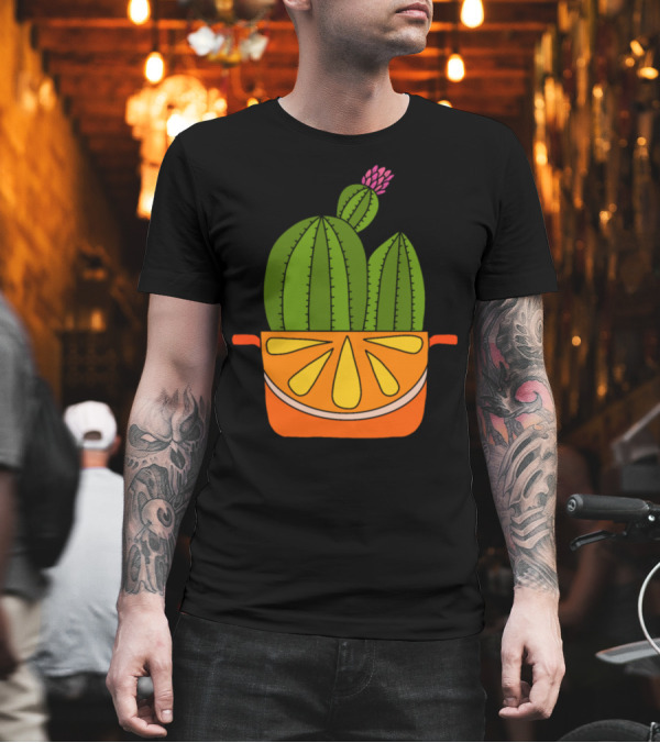 Orange Cactus in Flowering Citrus Pot T-Shirt Orange Cactus in Flowering Citrus Pot T-Shirt