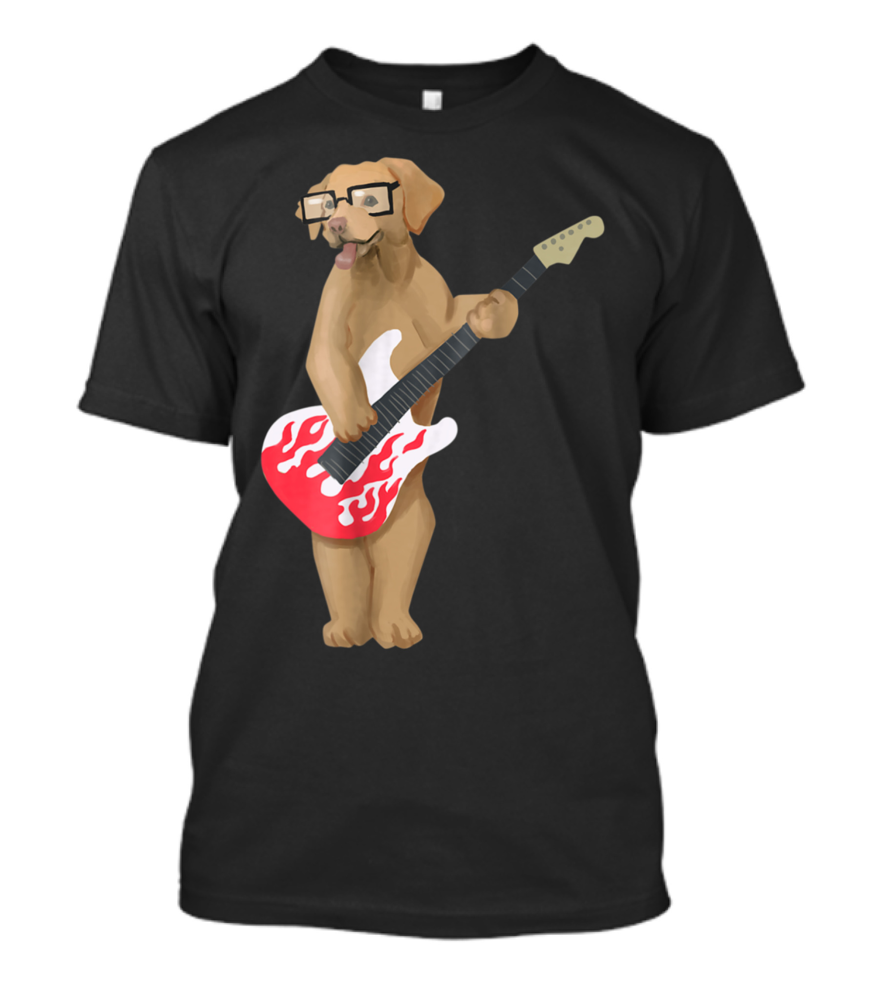Labrador Golden Retriever With Glasses Playing Electric Guitar Music T-Shirt