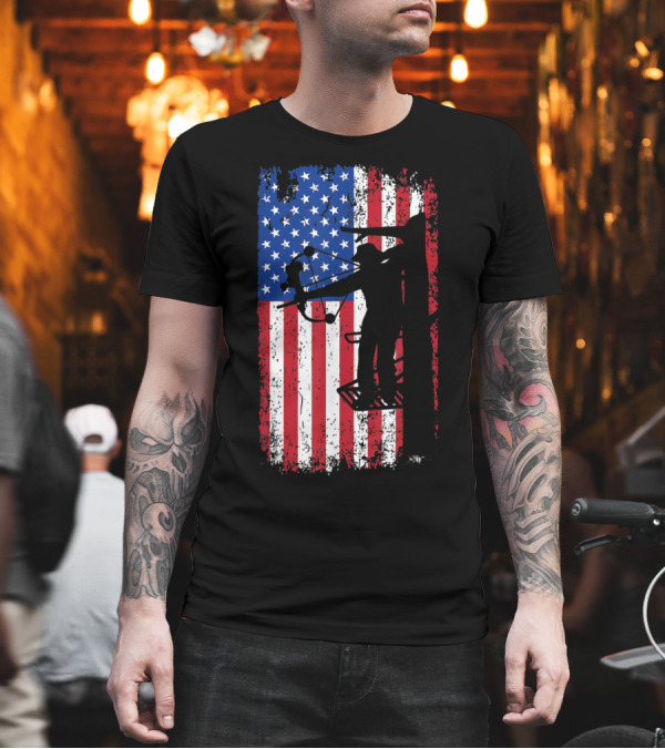American Flag with Tree Stand Bow Hunter Archery T-Shirt American Flag with Tree Stand Bow Hunter Archery T-Shirt