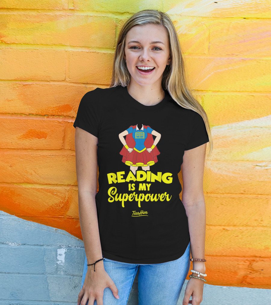 Reading Is My Superpower Superhero Costume Book Reader T-Shirt