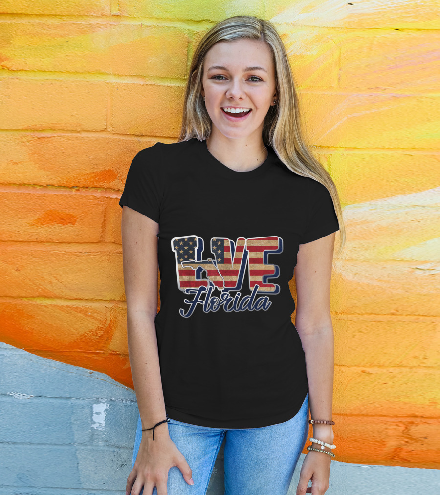 Love Florida American Flag Independence Day 4th Of July T-Shirt
