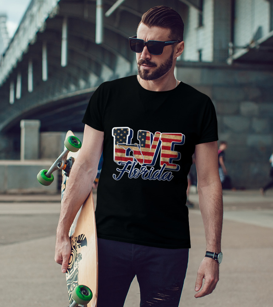 Love Florida American Flag Independence Day 4th Of July T-Shirt