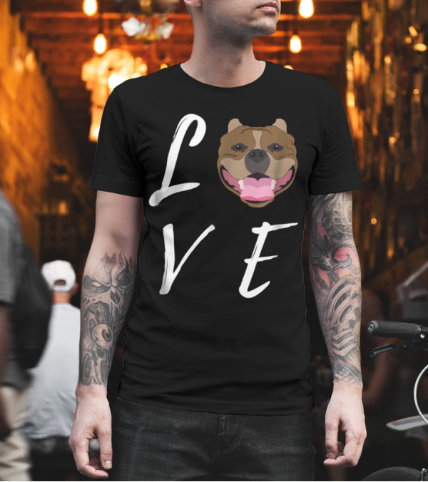 Love Pit Bull Face Typography with Joyful Dog T-Shirt Love Pit Bull Face Typography with Joyful Dog T-Shirt