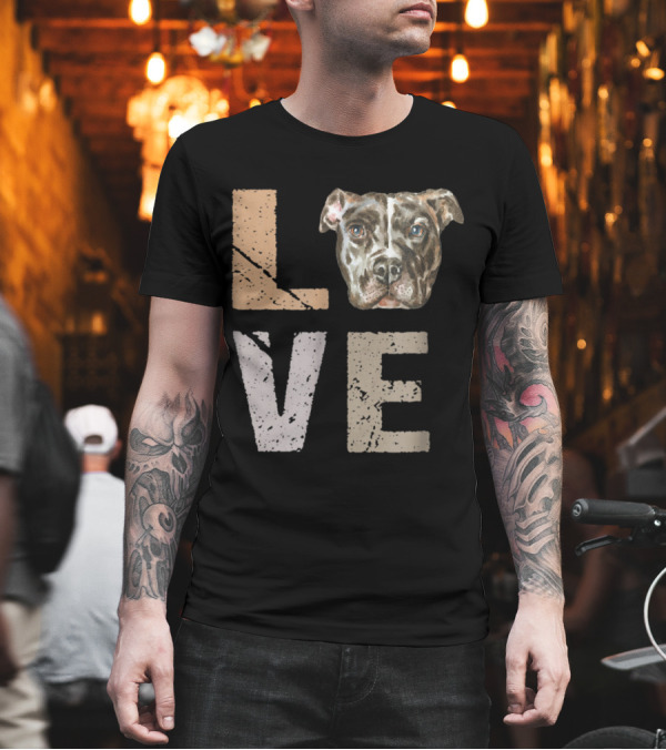 Love Pitbull Dog Face in Letter T-Shirt Love Pitbull Dog Face in Letter T-Shirt