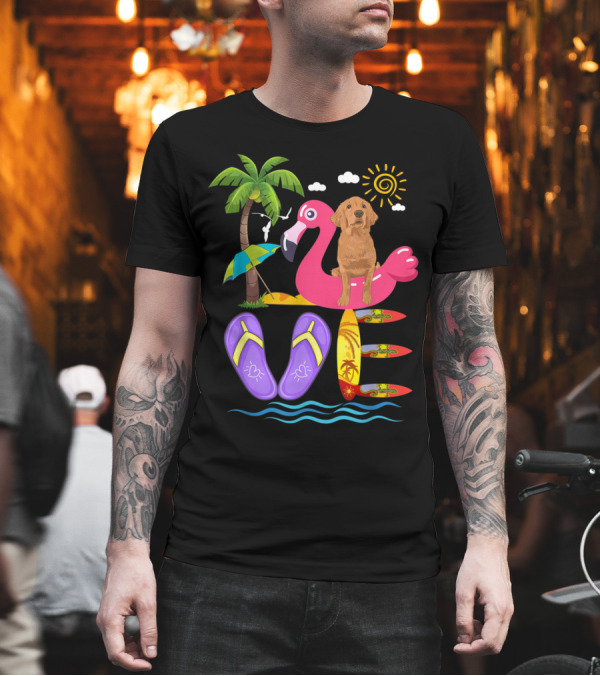 Golden Retriever Loves Summer Flamingo Flip Flops Palm Tree Surfboards T-Shirt Golden Retriever Loves Summer Flamingo Flip Flops Palm Tree Surfboards T-Shirt