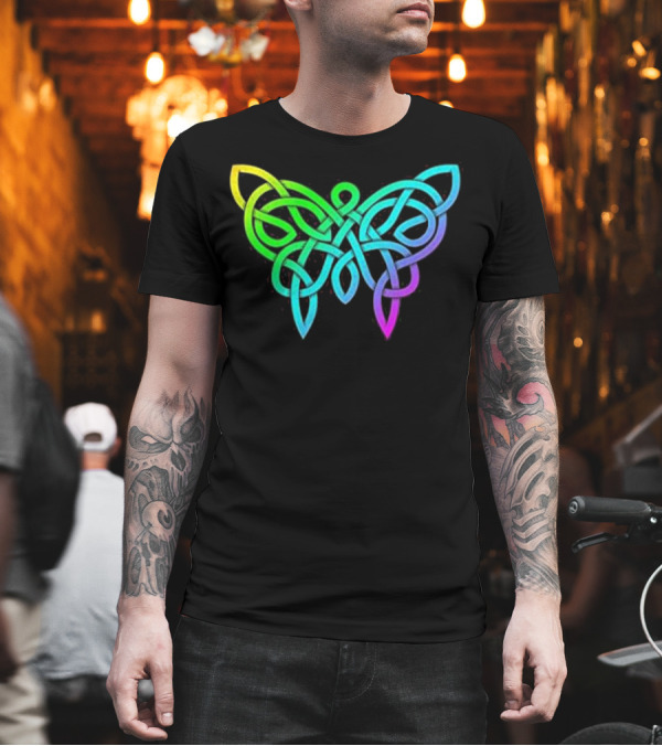 Rainbow Colors Celtic Knotwork Butterfly T-Shirt Rainbow Colors Celtic Knotwork Butterfly T-Shirt