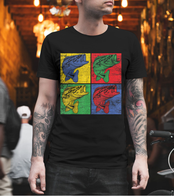 Pop Art Fish Andy Warhol Style Bass Quadrant T-Shirt Pop Art Fish Andy Warhol Style Bass Quadrant T-Shirt