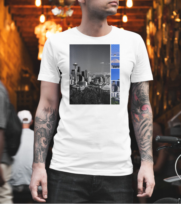 Downtown Seattle Skyline Space Needle Mount Rainier Shades of Grey T-Shirt Downtown Seattle Skyline Space Needle Mount Rainier Shades of Grey T-Shirt