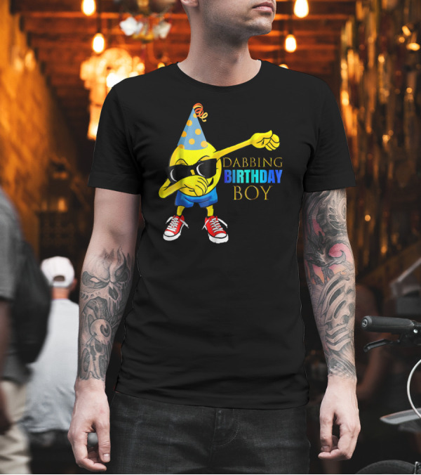 Dabbing Birthday Boy Emoji with Party Hat and Sunglasses T-Shirt Dabbing Birthday Boy Emoji with Party Hat and Sunglasses T-Shirt
