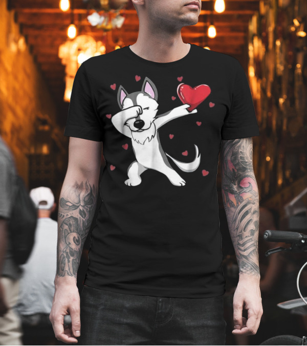 Funny Dabbing Husky Valentine's Heart and Love Dance T-Shirt Funny Dabbing Husky Valentine's Heart and Love Dance T-Shirt