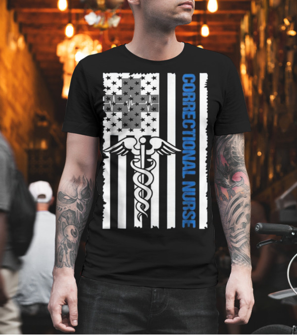 Correctional Nurse Caduceus American Flag Pulsing Stars T-Shirt Correctional Nurse Caduceus American Flag Pulsing Stars T-Shirt