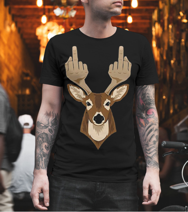 Funny Deer Hunting Middle Finger Antler Gesture T-Shirt Funny Deer Hunting Middle Finger Antler Gesture T-Shirt