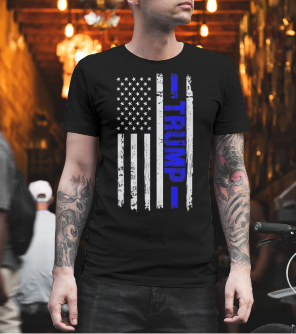 Thin Blue Line Trump American Flag Police T-Shirt Thin Blue Line Trump American Flag Police T-Shirt