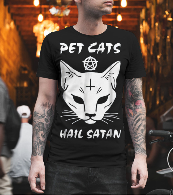 Pet Cats Hail Satan Funny Kitten Pentagram Cross Cat T-Shirt Pet Cats Hail Satan Funny Kitten Pentagram Cross Cat T-Shirt