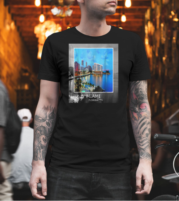 Miami Florida Vibrant Skyline Reflection Summer Cityscape T-Shirt Miami Florida Vibrant Skyline Reflection Summer Cityscape T-Shirt