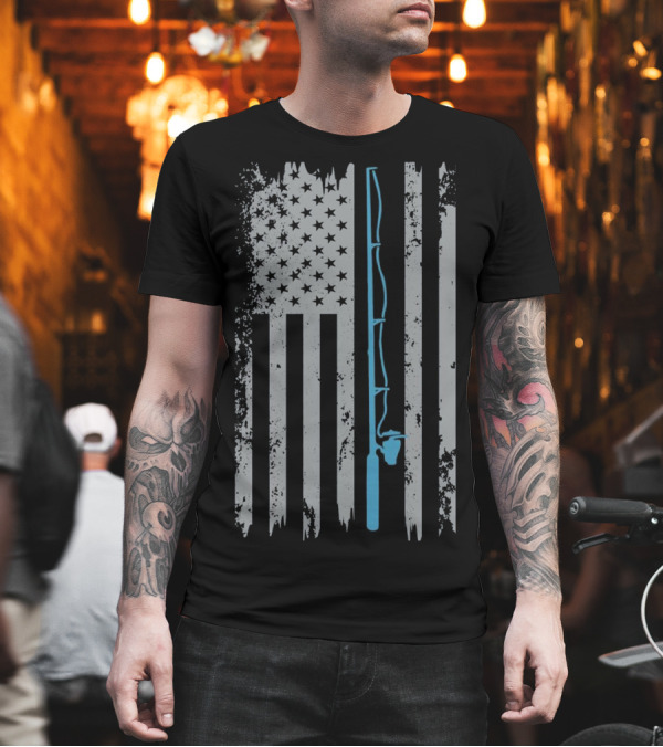 American Flag Fishing Rod T-Shirt American Flag Fishing Rod T-Shirt